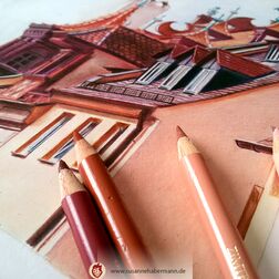 Fembohaus Nürnberg - Dächer mit vielen Giebeln - Zeichnung Buntstift auf Papier - A4