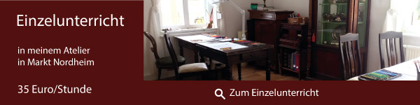 Einzelunterricht - in meinem Atelier in Markt Nordheim - 35 Euro pro Stunde - Zeichenunterricht - Großraum Nürnberg - Landkreis Neustadt a.d.Aisch-Bad Windsheim -  Susanne Habermann - Zeichnen im Schloss