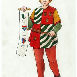 Illustration Herold mit Tapert und Wappenrolle für "Das Larp-Gewandungsbuch"