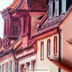 Fembohaus Nürnberg - Dächer mit vielen Giebeln- Zeichnung Buntstift auf Papier - A4