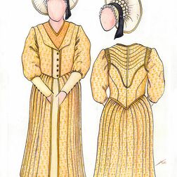 Kostümentwurf für den Trachtenverein Stadeln - weibliches Kostüm in Gelb