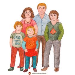 Illustration für Kinderbuch - Familie mit drei Kindern
