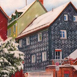 "Fürth-Zur Gustavstraße" - alte Häuser, verschneit -  Zeichnung Buntstift auf Papier - A5 - verkauft