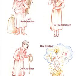 Illustration psychologischer Typen für Coach Nico Pirner - Innere Kritiker - Der Rechtmacher - Der Perfektionist - Der Antreiber - Der Kreative