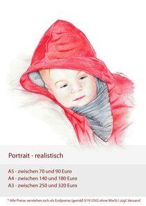Preise Portraits - realistisch - A5 zwischen 70und 90 Euro - A4 zwischen 140 und 180 Euro - A3 zwischen 250 und 320 Euro