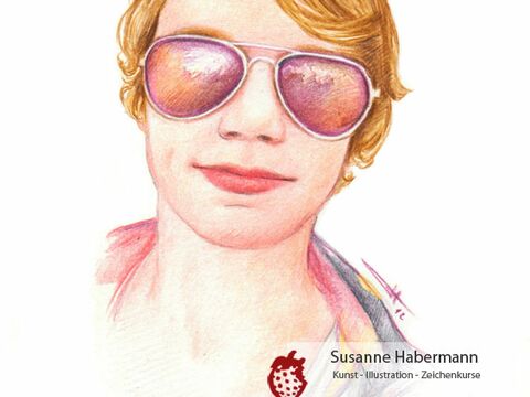 Porträt - Teenager mit Sonnenbrille - Zeichnung Buntstift auf Papier - Portraits zeichnen lassen