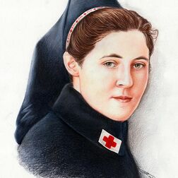 Porträt -  Junge Krankenschwester aus dem 1. Weltkrieg - Zeichnung Buntstift auf Papier - Colorierung einer alten Fotografie