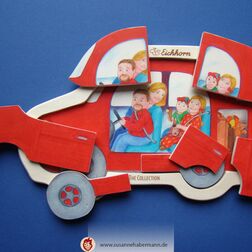 Kinderpuzzle in Form eines Autos, einige Teile sind herausgenommen - Illustration für Eichhorn