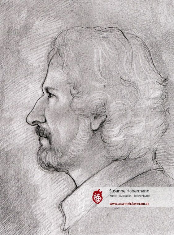 Porträt - Mann im mittleren Alter im Profil - Zeichnung Bleistift auf Papier - A4 - Portrait malen lassen