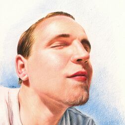 Porträt -  junger Mann mit geschlossenen Augen - Zeichnung Buntstift auf Papier - fotorealistischer Stil - A4