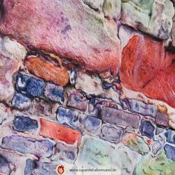 "Nürnberger Burgmauer" - Burgmauer aus verschiedenen, bunten Sandsteinen, Efeu -  Zeichnung Buntstift auf Papier - A4 - 1250 €