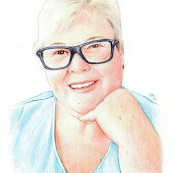 Porträt - ältere Dame mit Brille - Zeichnung Buntstift auf Papier - Porträts zeichnen lassen