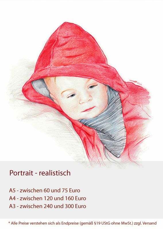 Preise Portraits - realistisch - A5 zwischen 60 und 75 Euro - A4 zwischen 120 und 160 Euro - A3 zwischen 240 und 300 Euro