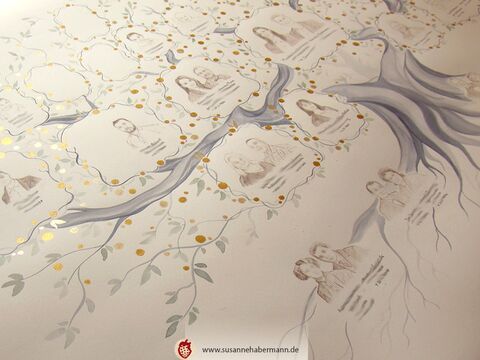 Stammbaum in Form eines Baumes - Buntstift, Aquarell und Tusche auf Büttenpapier - Stammbaum malen lassen