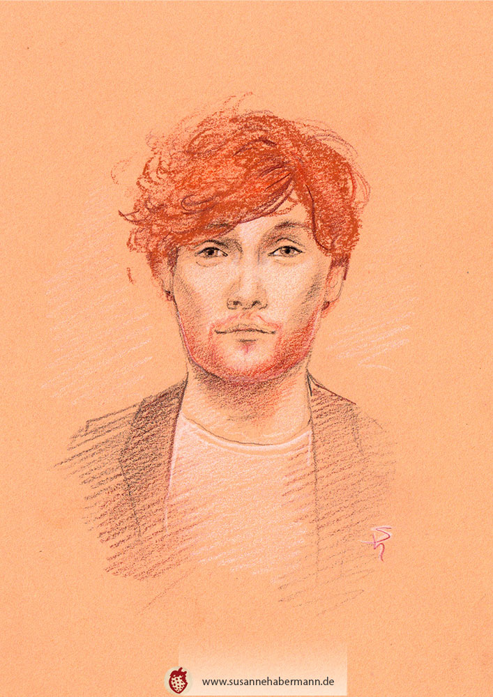 Homepage-Portrait - Kreide-auf-getoentem-Papier - junger Mann mit roten Haaren und Bart