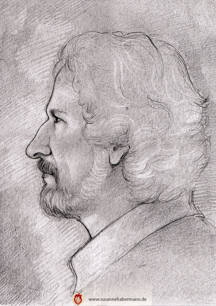 Porträt - Mann im mittleren Alter im Profil - Zeichnung Bleistift auf Papier - A4