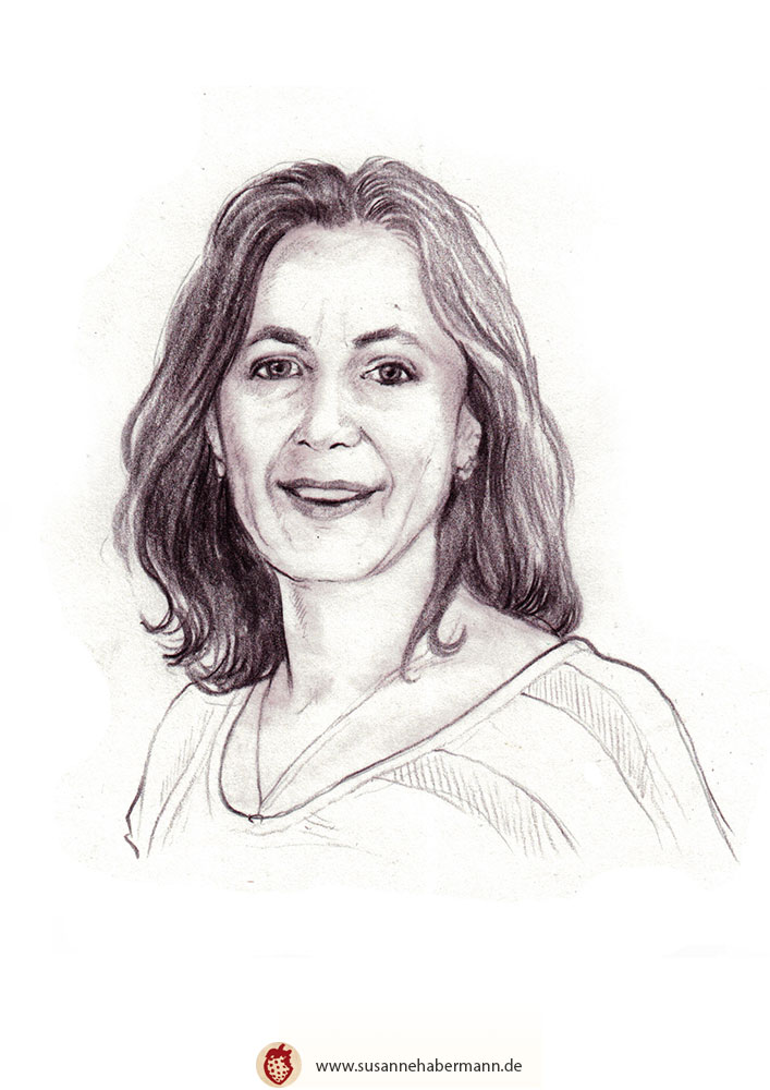 Porträt - Frau mit langen Haaren - Zeichnung Buntstift auf Papier - A6 - Porträt zeichnen lassen