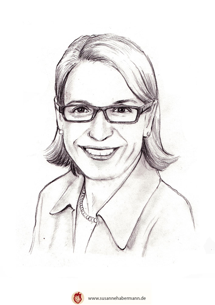 Porträt - Frau mit Brille - Zeichnung Buntstift auf Papier - A6