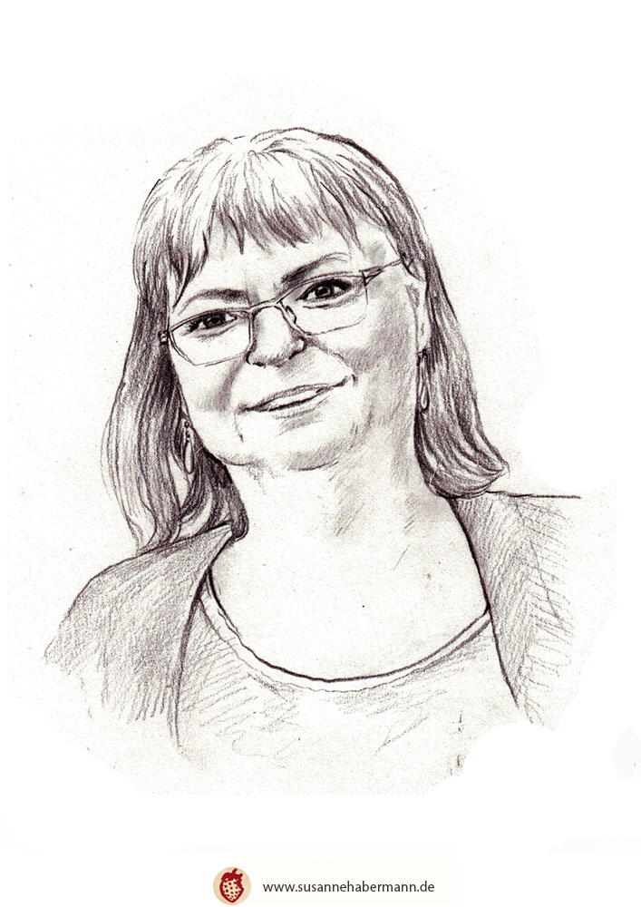 Porträt - Frau mit langen Haaren - Zeichnung Buntstift auf Papier - A6