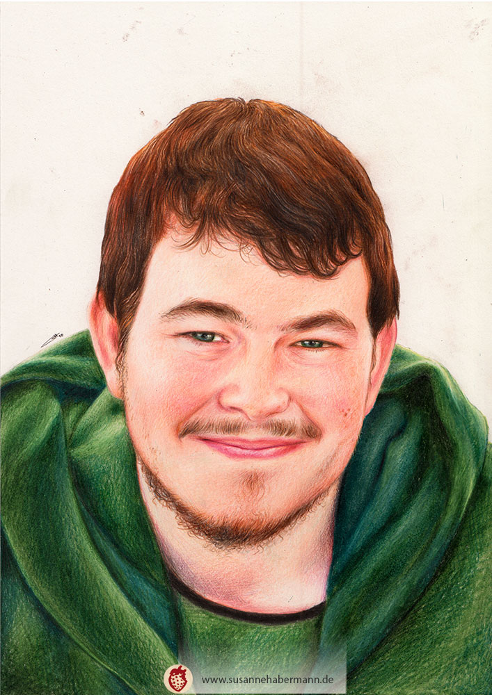 Porträt -  Junger Mann  - Zeichnung Buntstift auf Papier - fotorealistischer Stil - A4