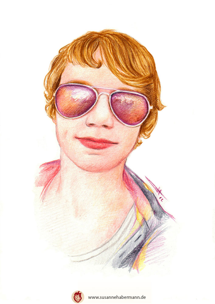 Porträt - Teenager mit Sonnenbrille - Zeichnung Buntstift auf Papier