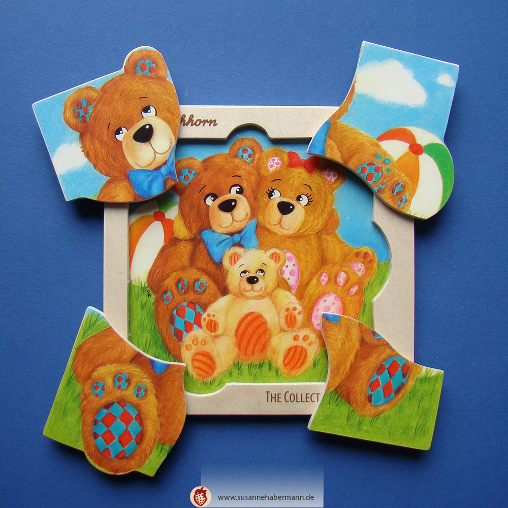 Kinderpuzzle mit Teddybär-Familie, einige Teile sind herausgenommen - Illustration für Eichhorn