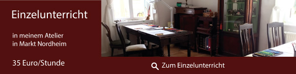 Einzelunterricht - in meinem Atelier in Markt Nordheim - 35 Euro pro Stunde - Zeichenunterricht - Großraum Nürnberg - Landkreis Neustadt a.d.Aisch-Bad Windsheim - Susanne Habermann - Zeichnen im Schloss
