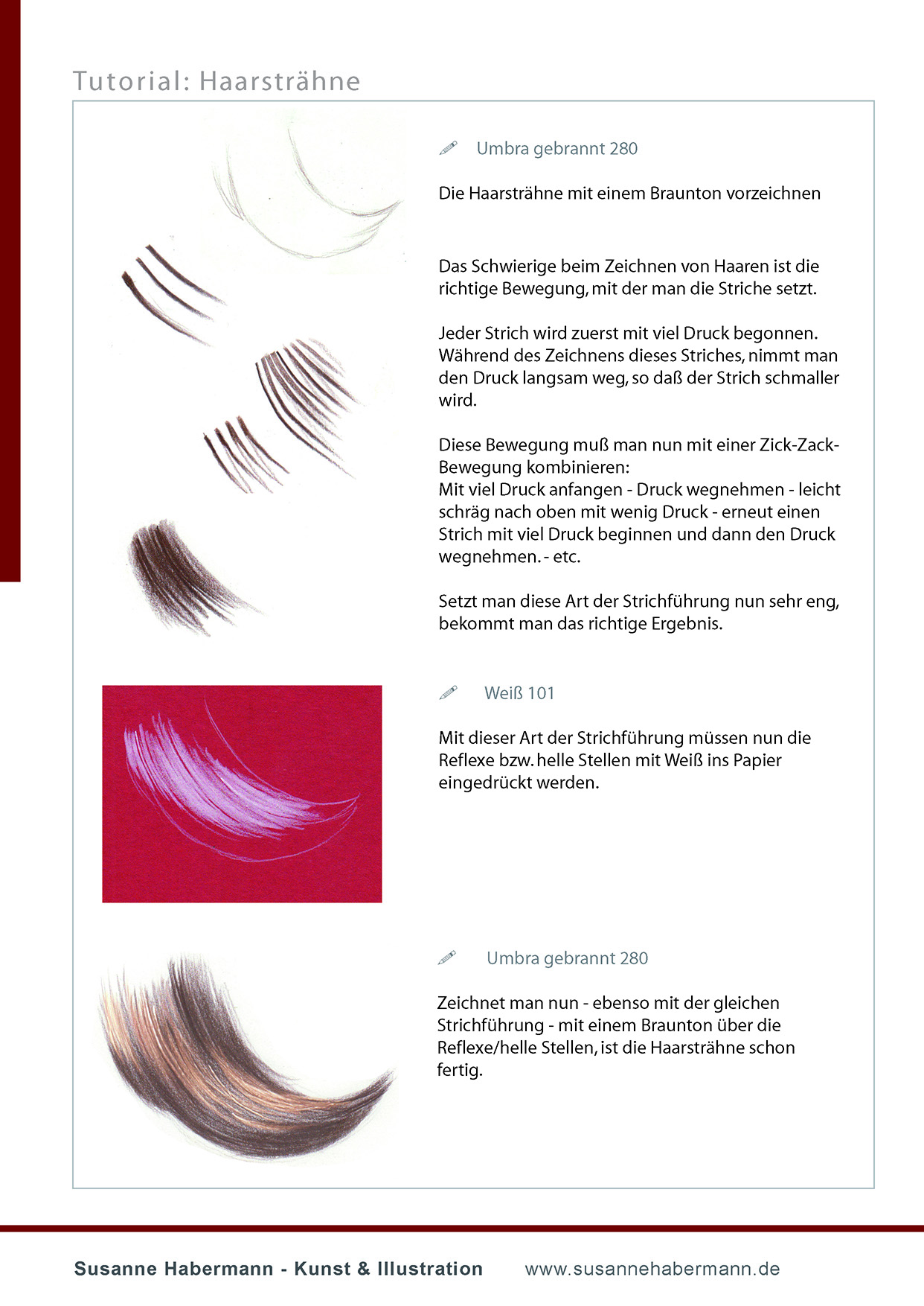 Tutorial Haarsträhne - Haarsträhne mit Buntstift zeichnen - Schritt für Schritt -  Susanne Habermann Kunst & Illustration - Zeichnen lernen
