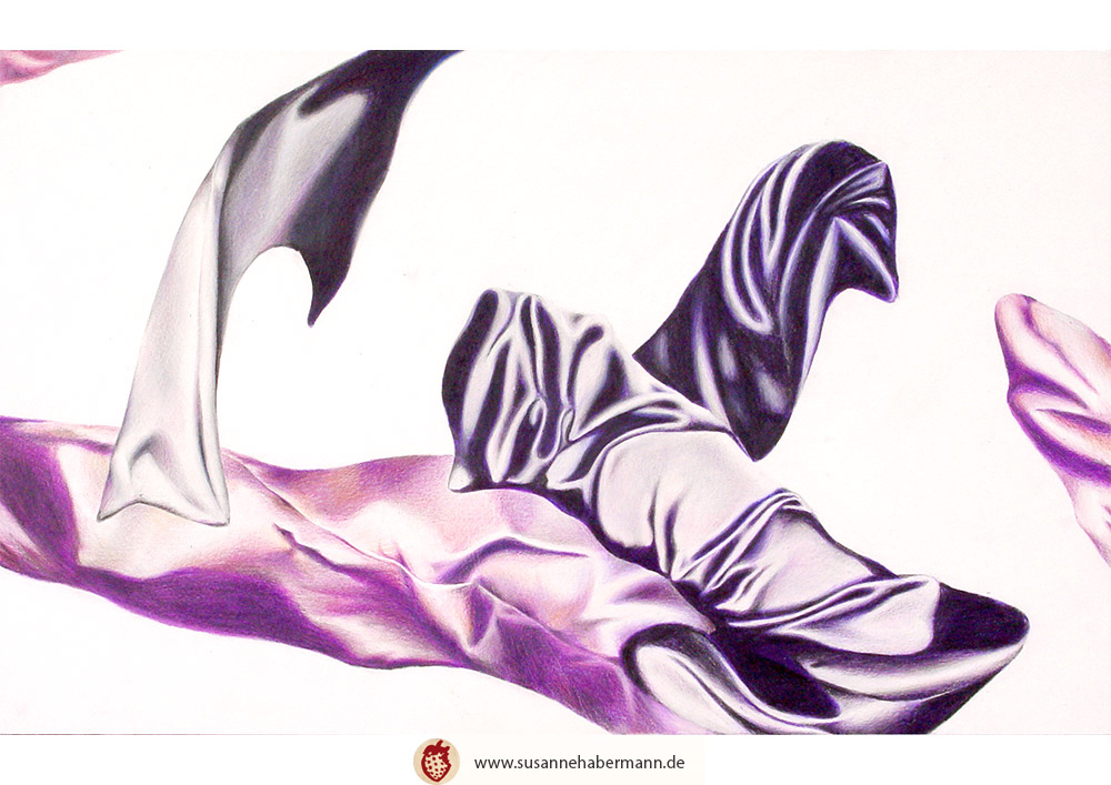 "Faltenwurf" - abstrakte Faltenwürfe in lila und schwarz - Zeichnung Buntstift auf Papier - A3 - unverkäuflich