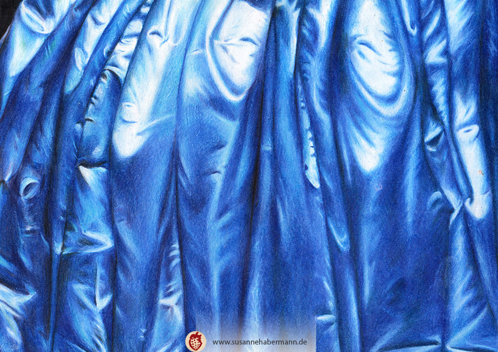 "Ingres Falten" - Faltenwurf eines blauen Seidenkleides - Zeichnung Buntstift auf Papier - A4 - 350 €